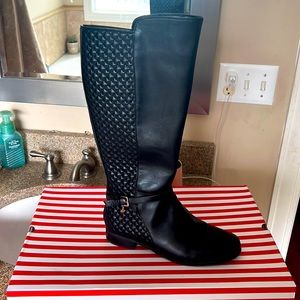 Black, zip, knee high boots by Crown & Ivy.